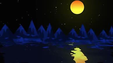 黑夜水面冰山月亮星星动画视频的预览图